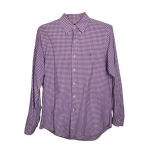 Ralph Lauren Classic Fit Gingham Plaid Pink Purple Button Down Long Sleeve Top
